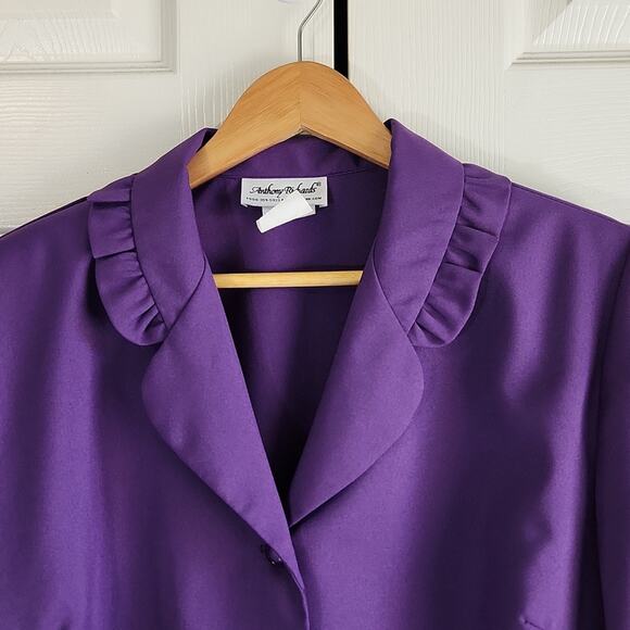 Vintage Anthony Richards Womens Purple Blazer Jacket Size LG Ruffle Button Front - Picture 6 of 9